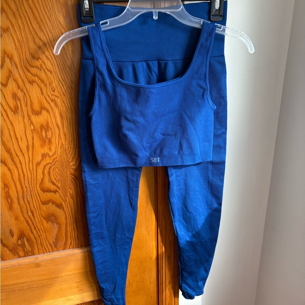 SET Active Royal Blue Ribbed Leggings & Crop Tank Set